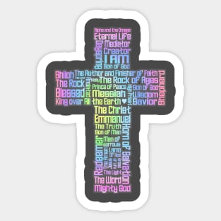 Pastel Jesus Names Cross Sticker